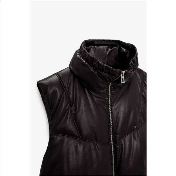 ZARA Oversize Padded Faux Leather  Vest - Picture 3 of 5